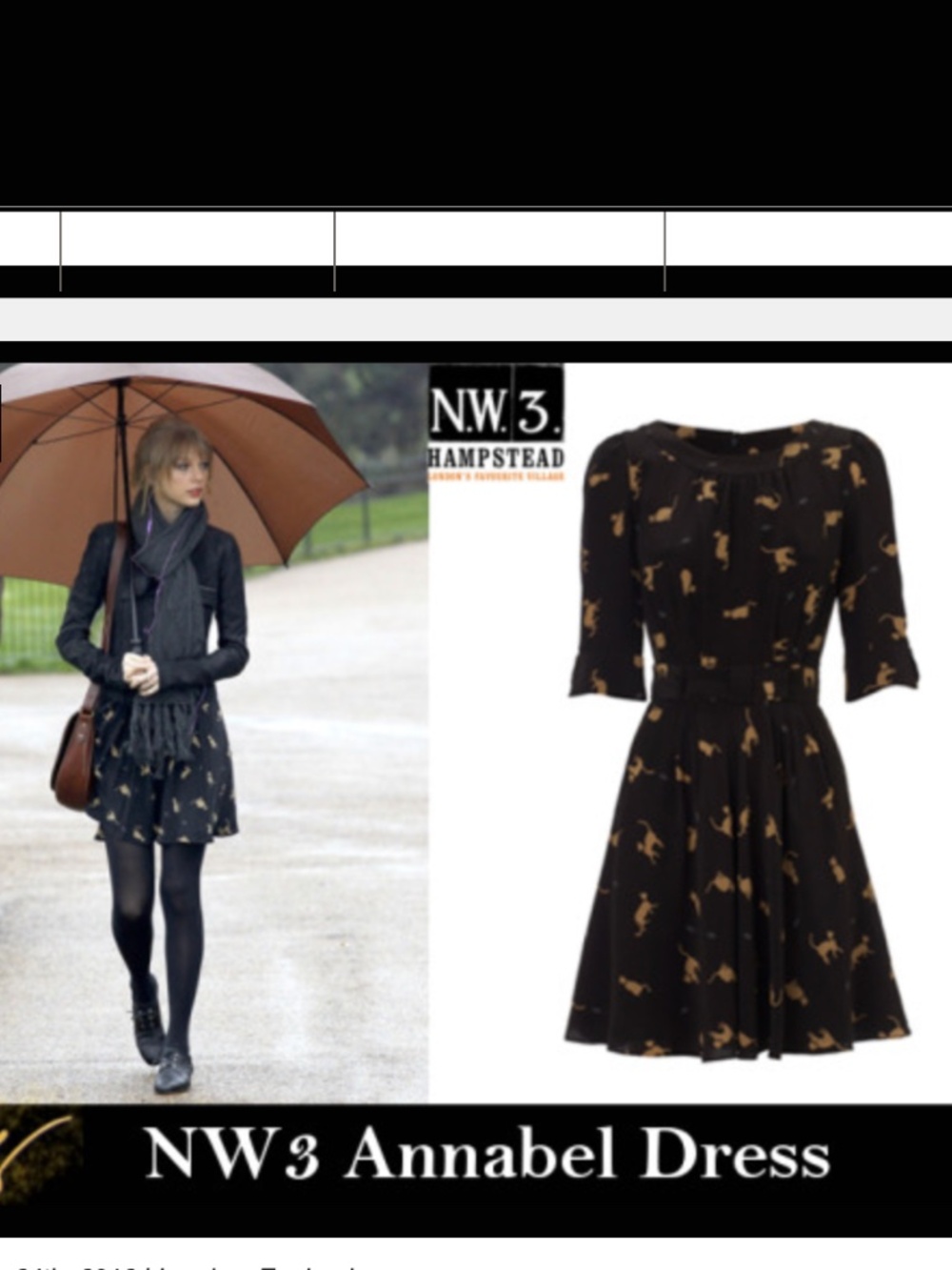 Hobbs NW3 Annabel Cat Print Dress - As seen on Taylor Swift - rare!